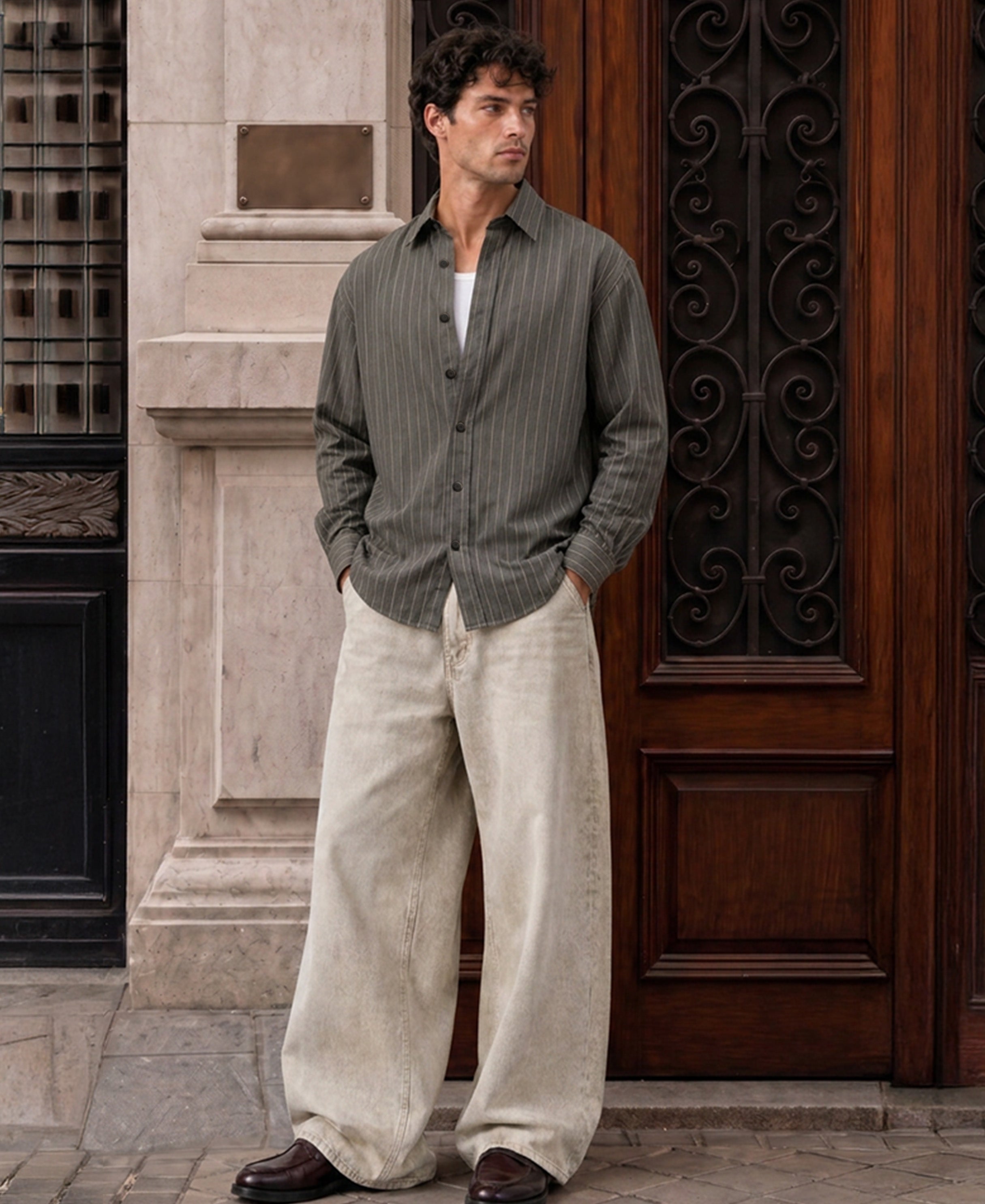 Grey Cotton Oxford Shirt