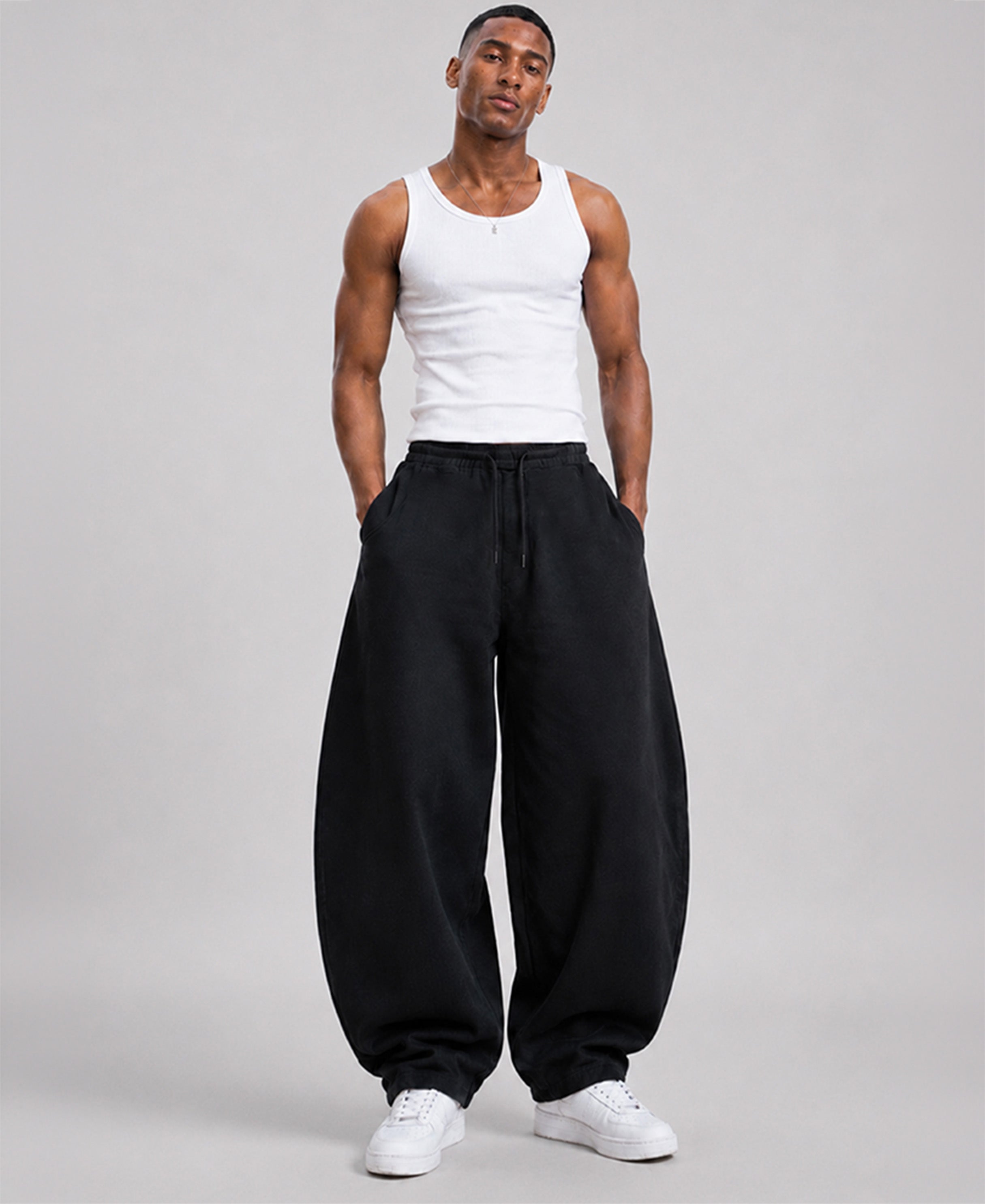 Black Barrel Fit Trackpants