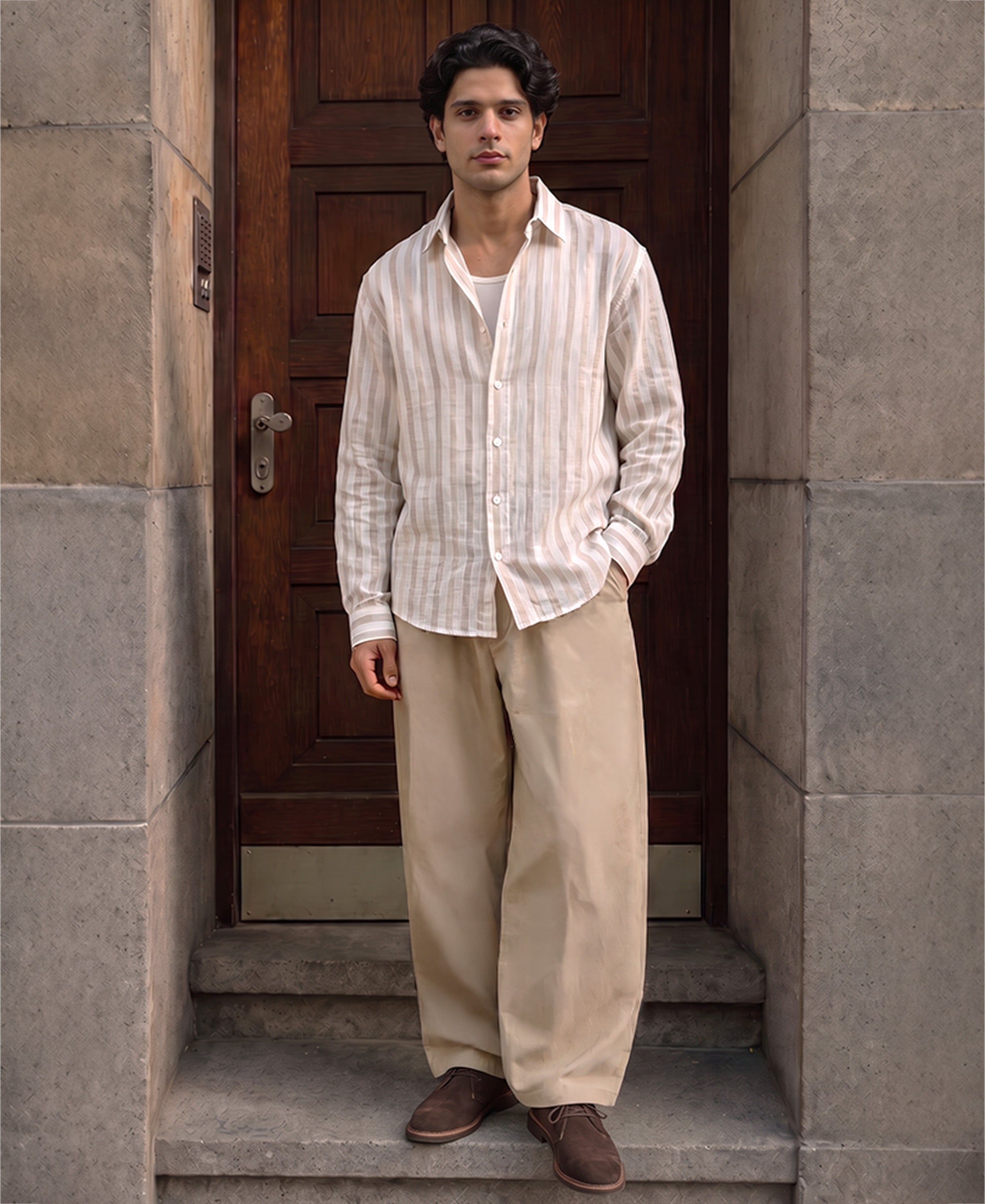 Beige Lightweight Stripe Shirt