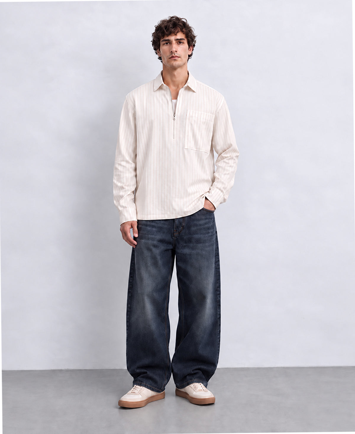 White Striped Zipper Shirt