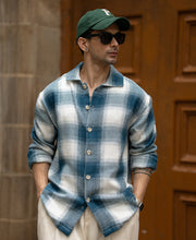 Teal Blue Structured Checks Shirt