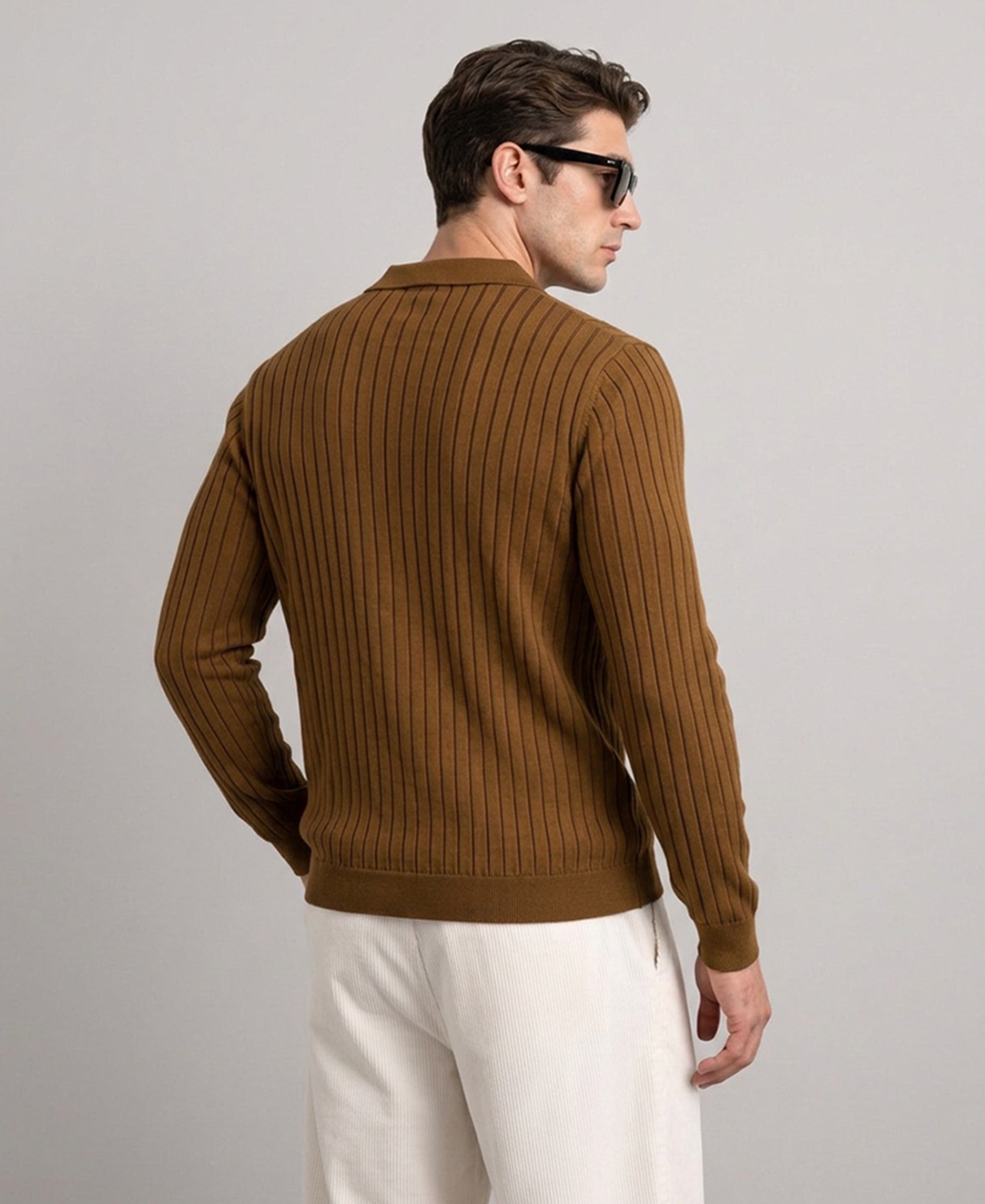 Brown Striped Knit T-Shirt