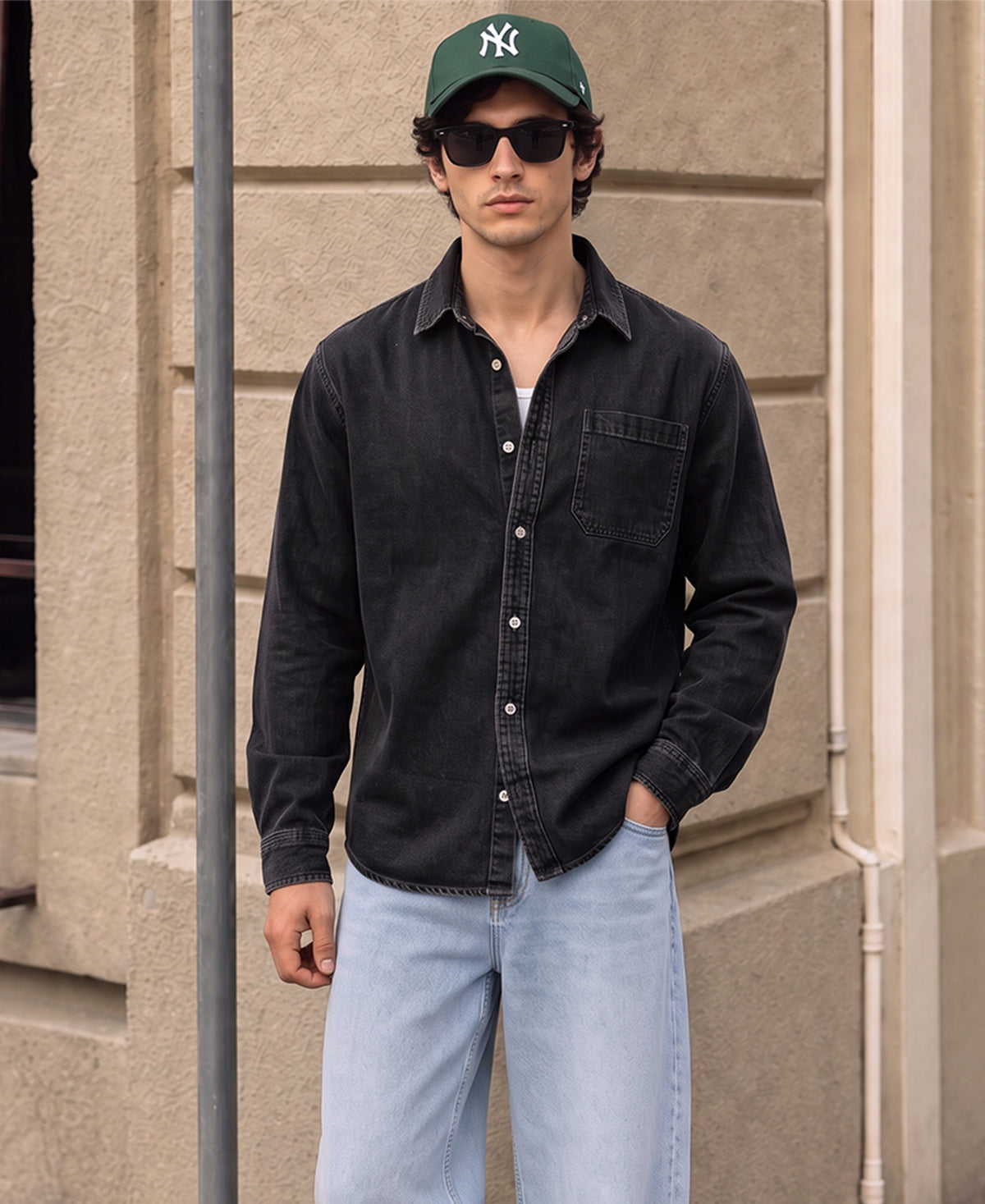 Black Washed Lightweight Denim Shirt
