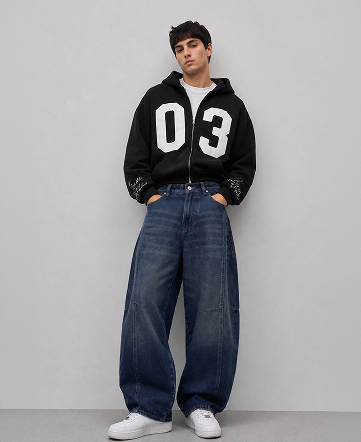 Blue Panelled Barrel Fit Jeans