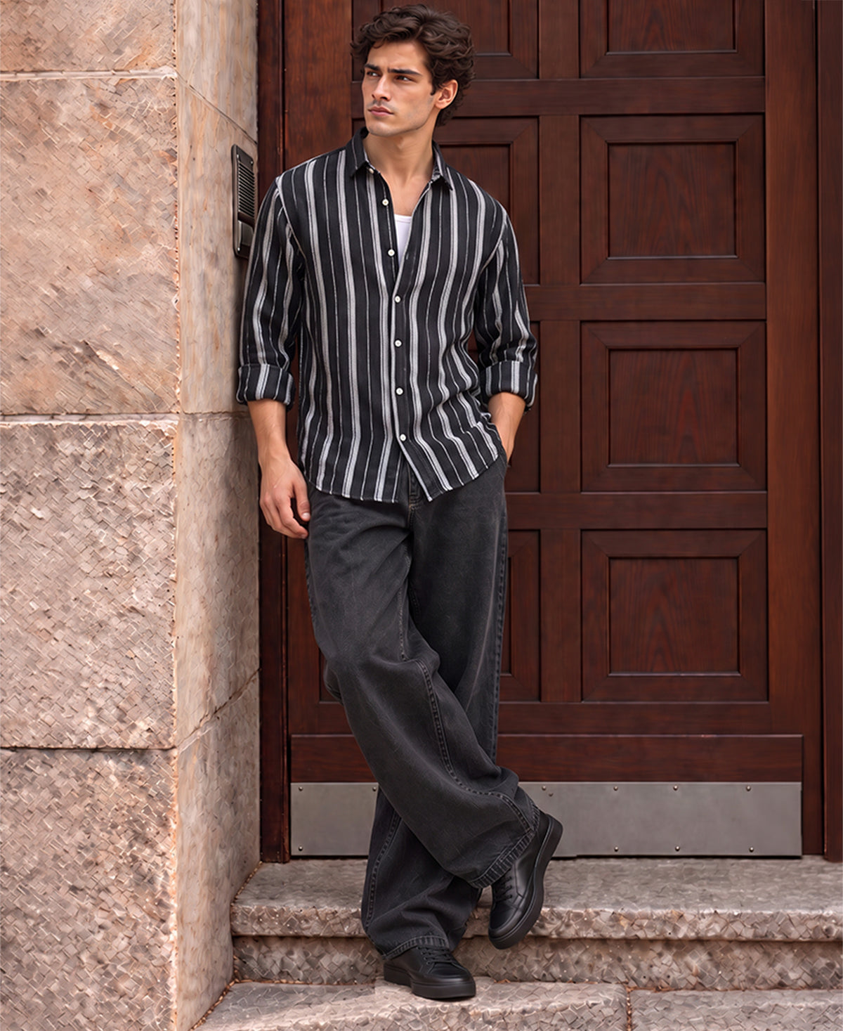 Black Structured Stripe Shirt