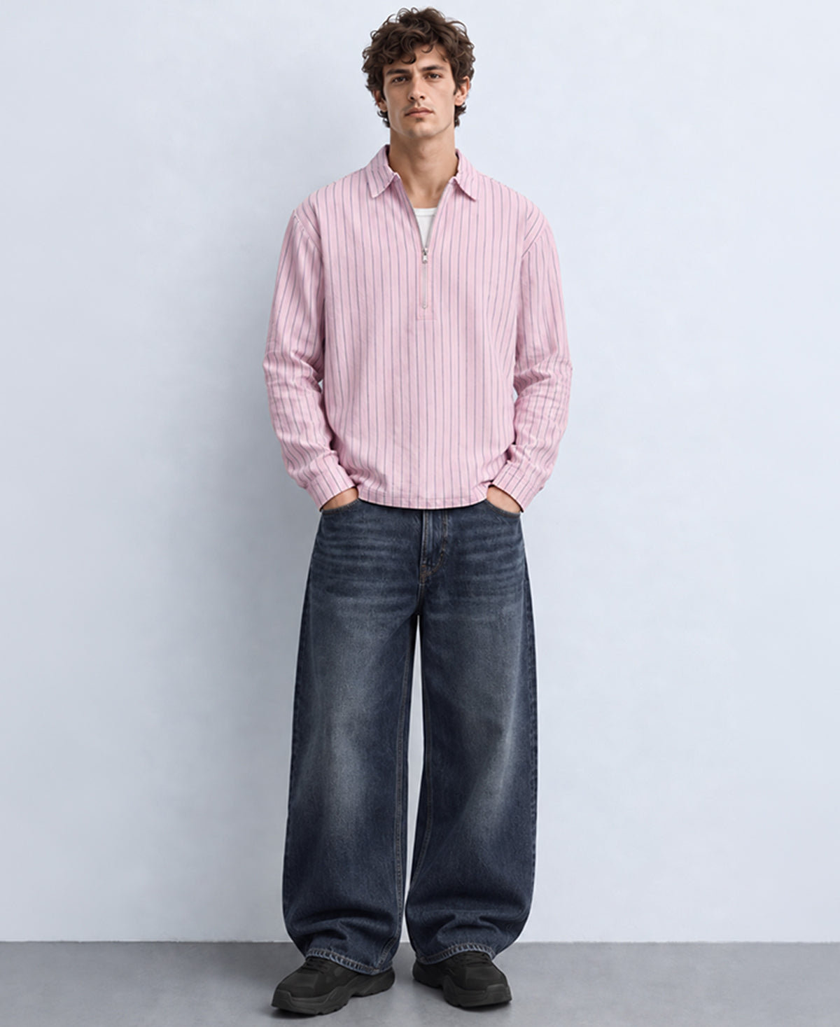Pink Striped Zipper Shirt