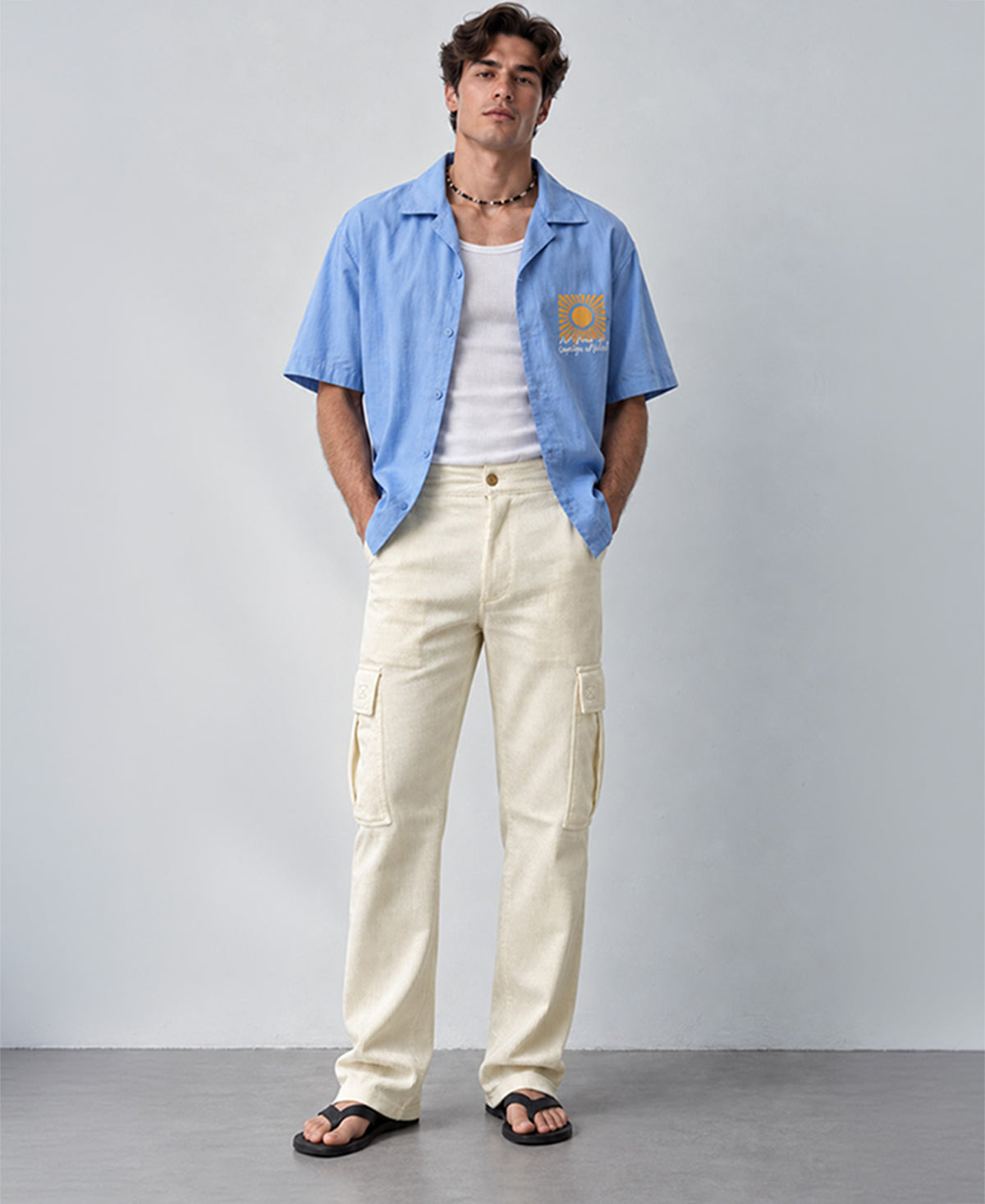 Cream Side Pocket Baggy Fit Track Pant
