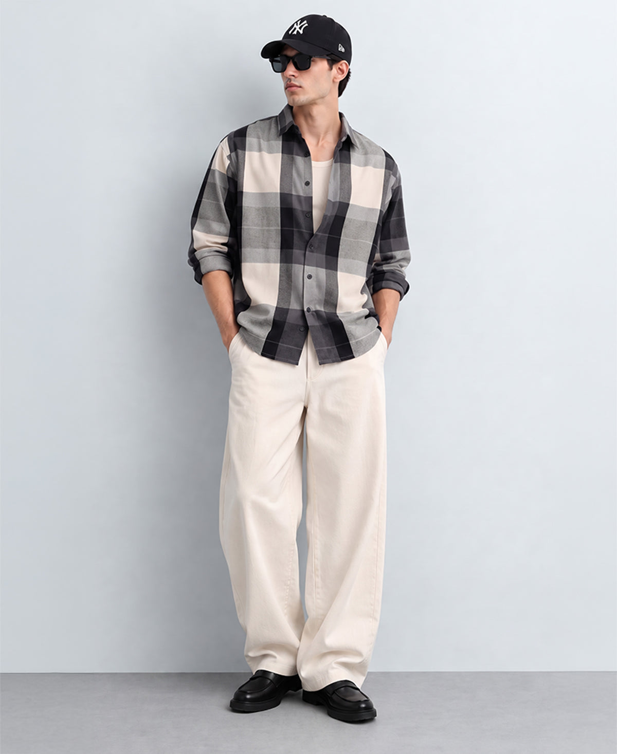 Grey Macro Flannel Checks Shirt 100% Cotton