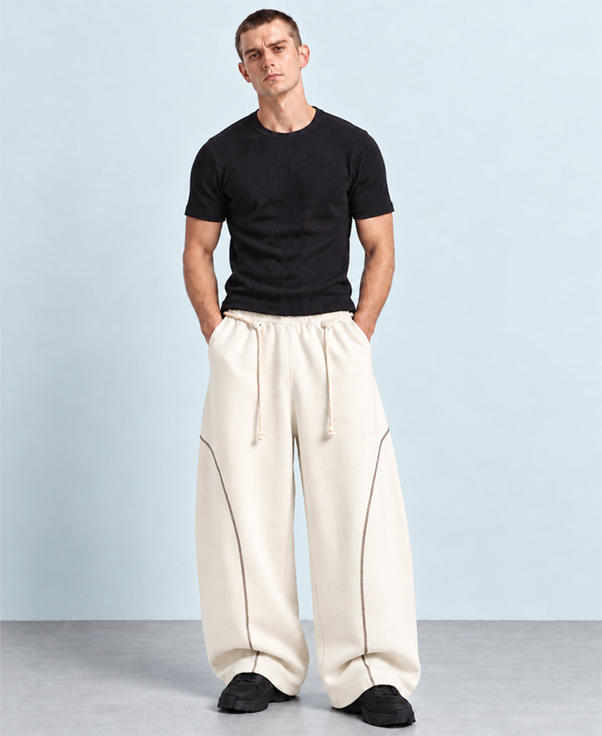 Cream Paneled Baggy Trackpant