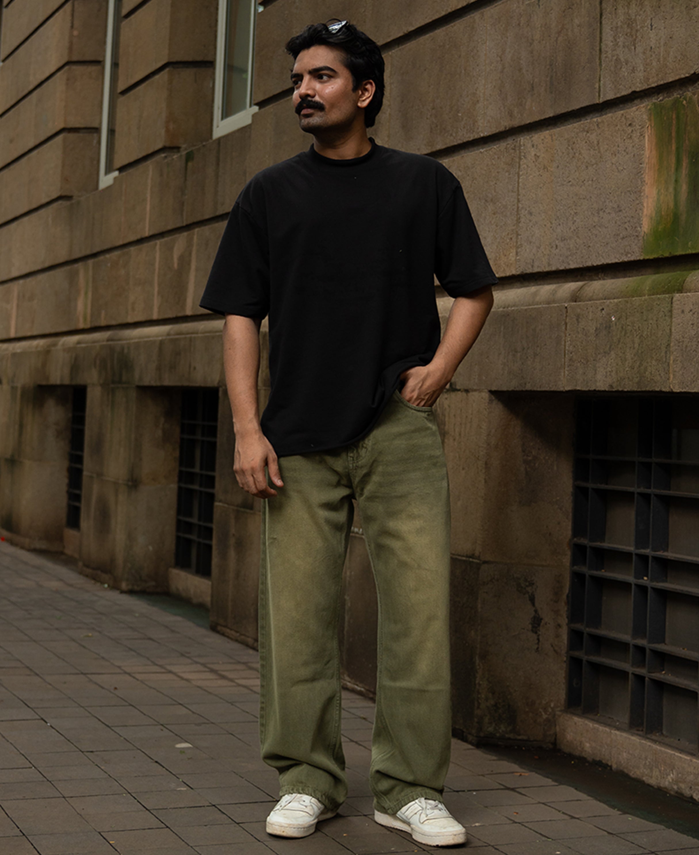 Olive Washed Baggy Jeans