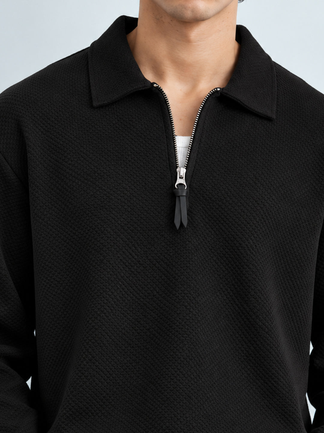 Black Structured Zipper T-Shirt