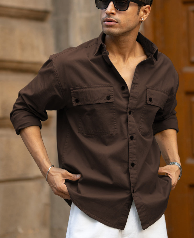Dark Brown Double Pockets Lightweight Shirt.