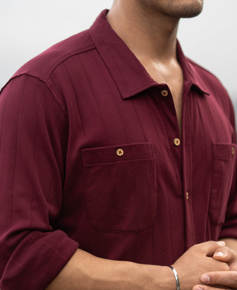 Wine Striped Knitted Shirt.