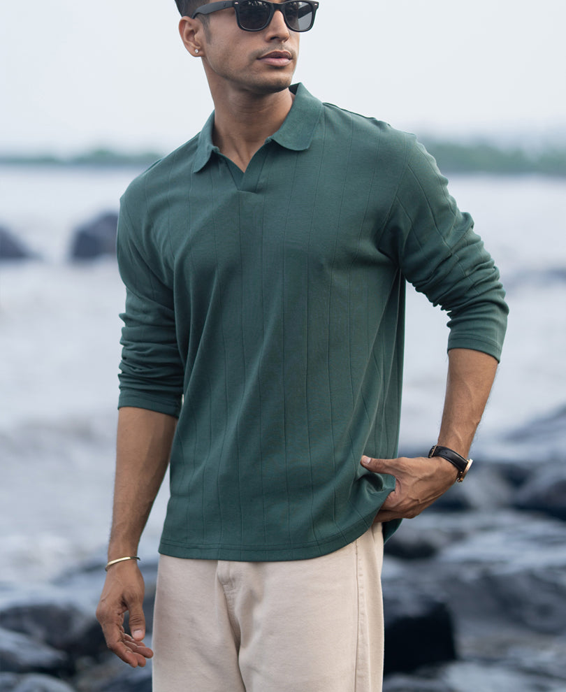 Green Regular Fit Full Sleeves T-Shirt.