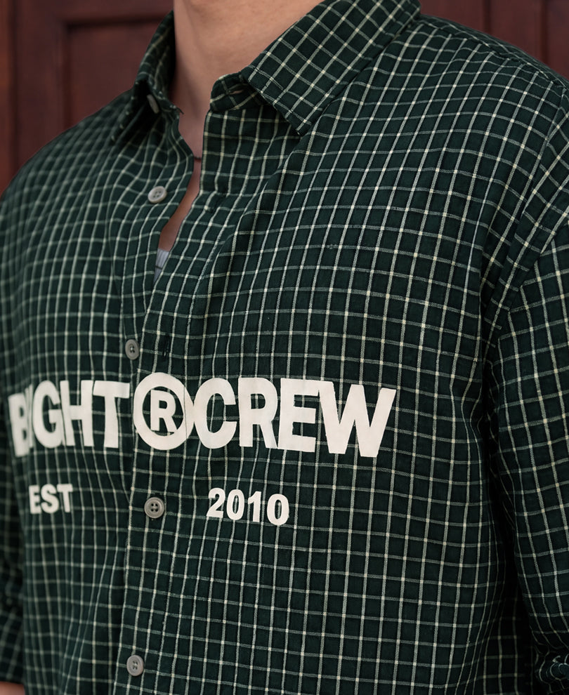 Pine Green Printed Checks Shirt 100% Cotton