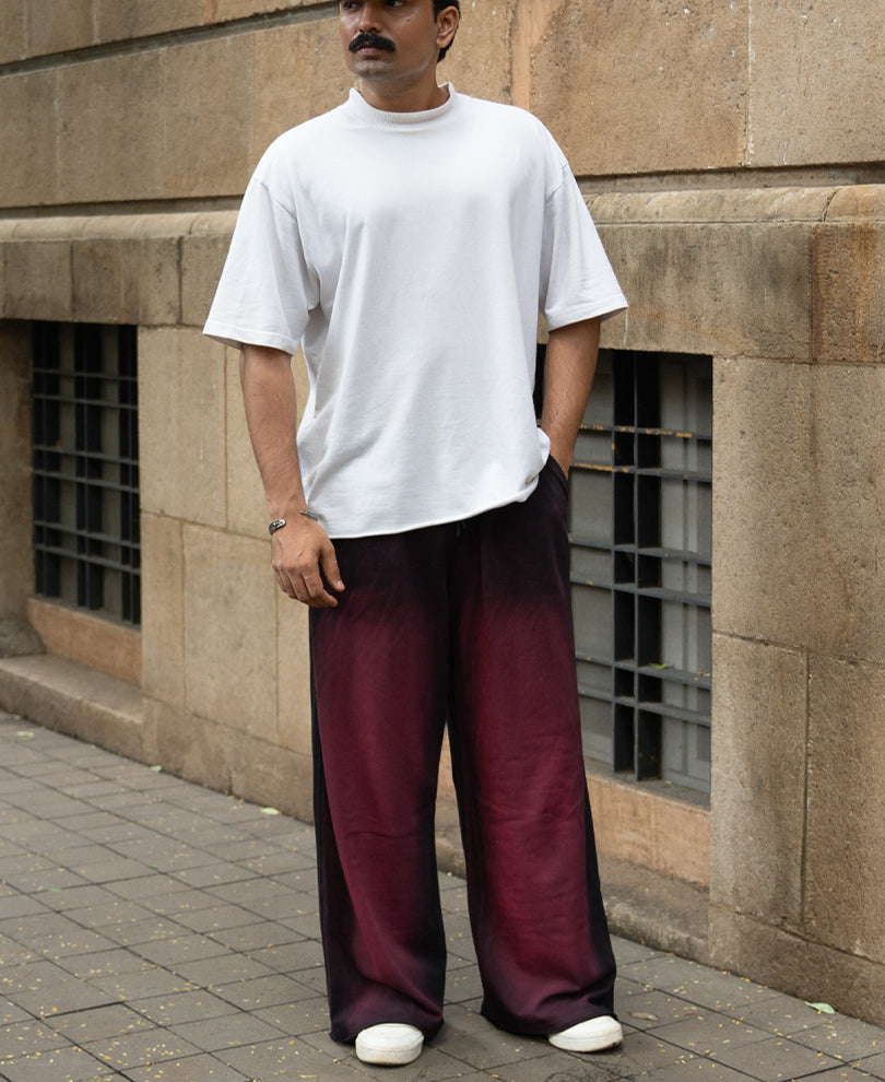 Maroon Sprayed Baggy Trackpants