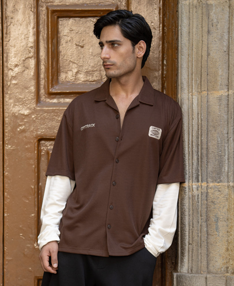 Brown Doctor Sleeve Jersey Shirt 100% Cotton