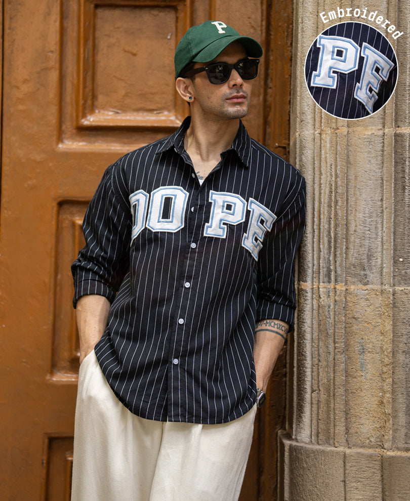 Black Embroidered Oxford Shirt 100% Cotton