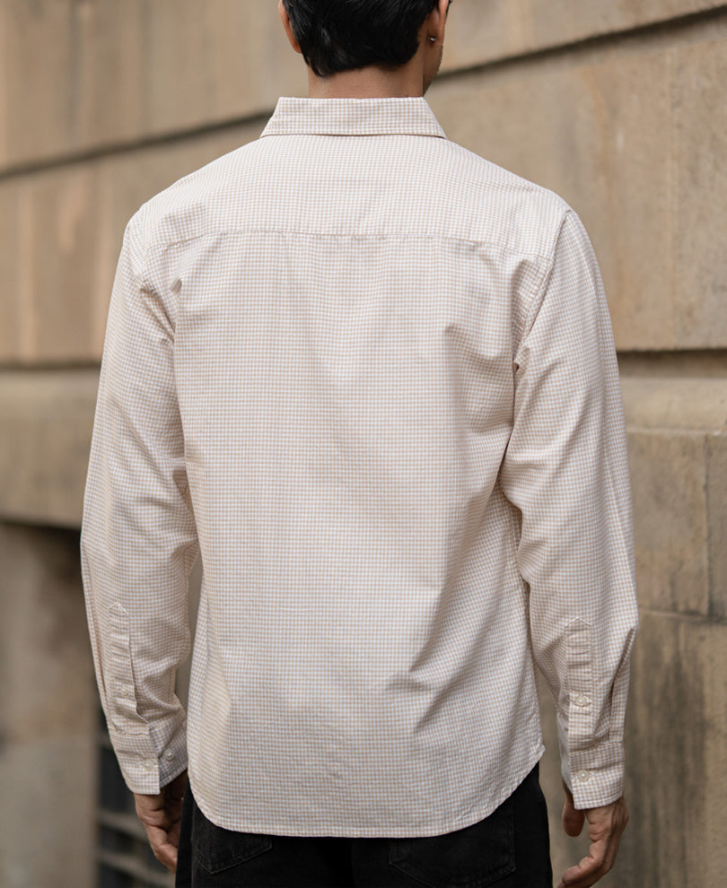 Beige Microchecks Oxford Shirt.