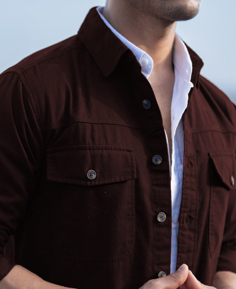 Wine Structured Overshirt With Pockets.