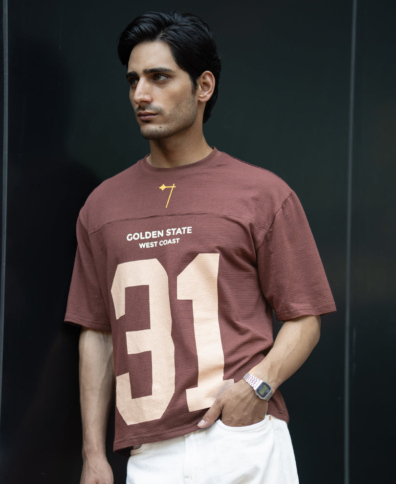 Brown Printed Structured T-Shirt