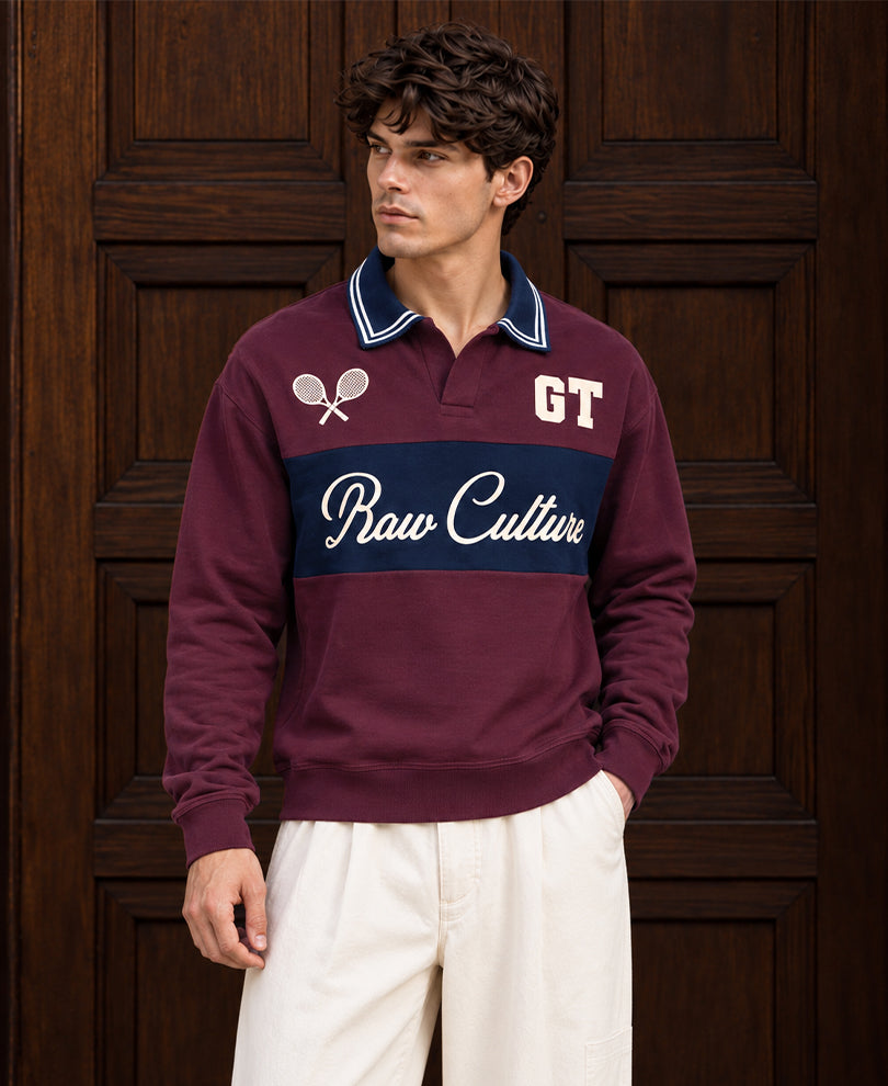 Wine Panelled Printed T-Shirt