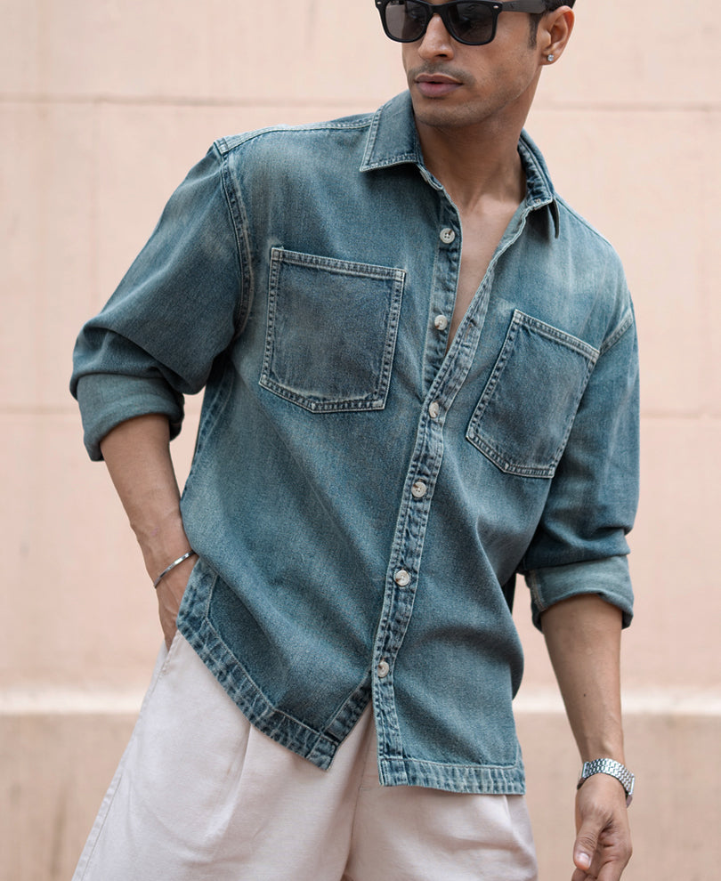 Mid Blue Sprayed Denim Shirt