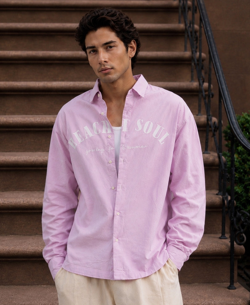 Pastel Pink Structured Printed Shirt