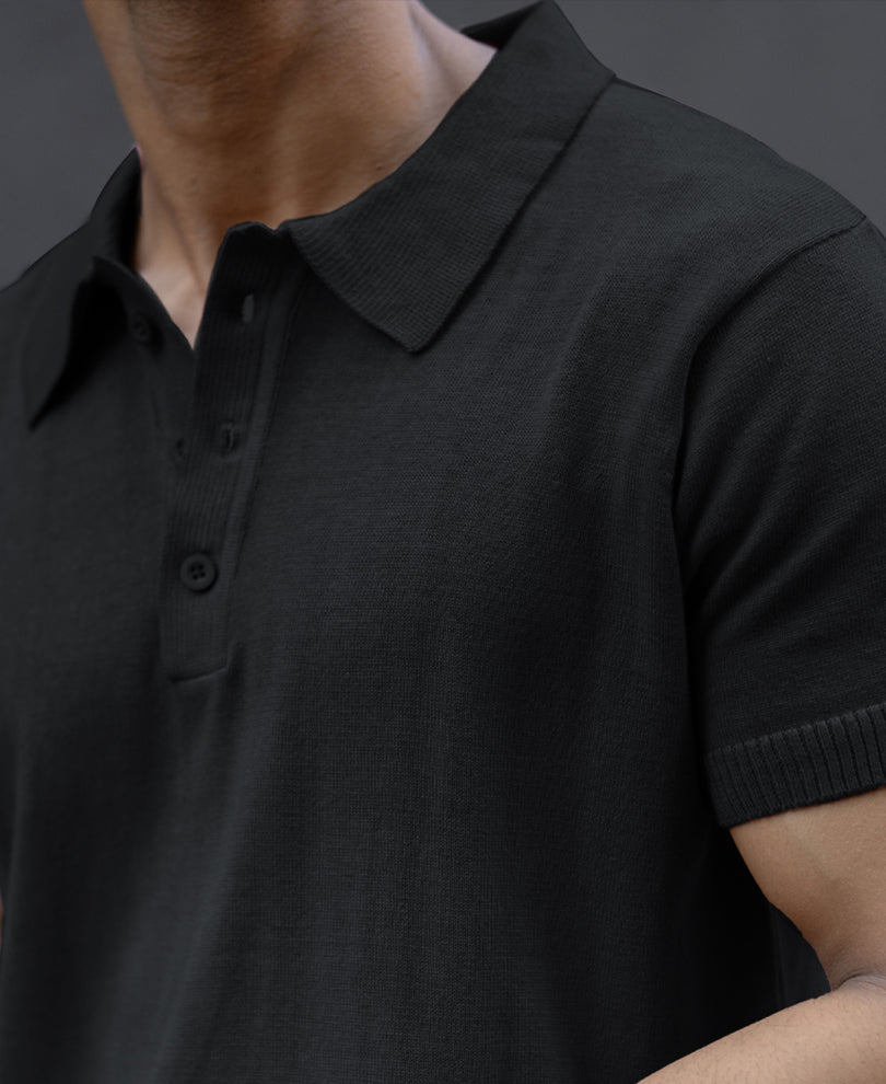 Black Ombre Knit Polo T-Shirt.