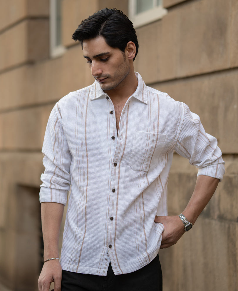 White Structured Striped Shirt.