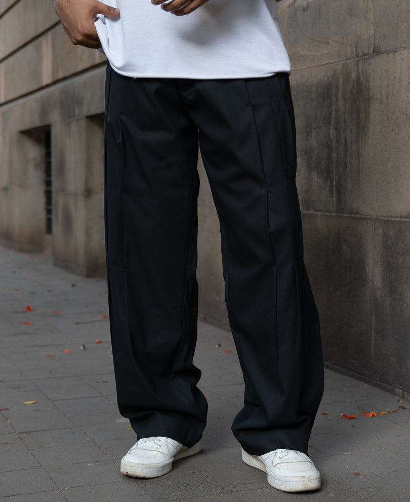 Black Pleated Tailored Trousers