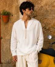 White Embroidered Linen Blend Kurta Shirt