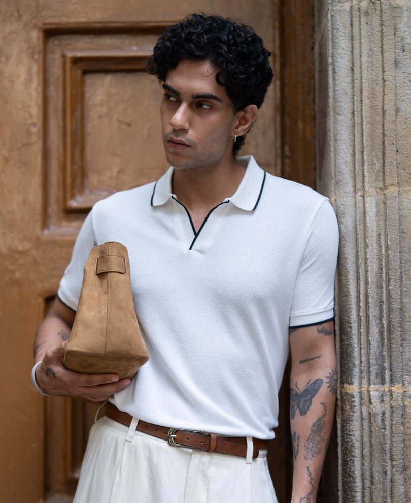 Off White Structured Knit T-Shirt