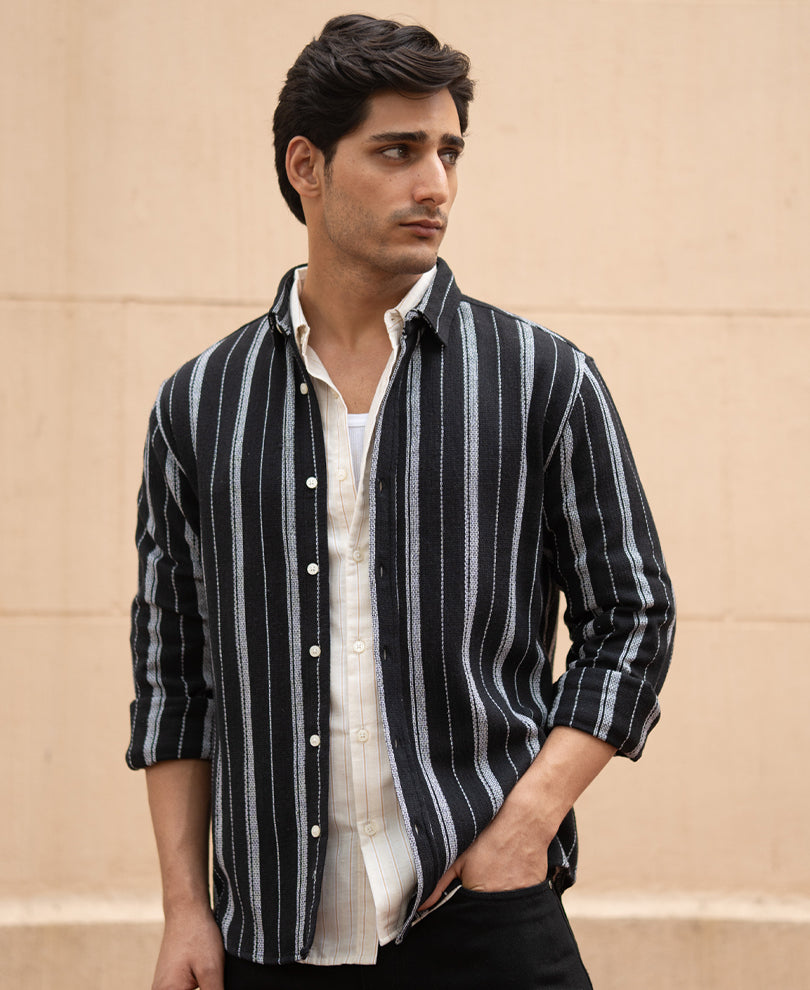 Black Structured Stripe Shirt.