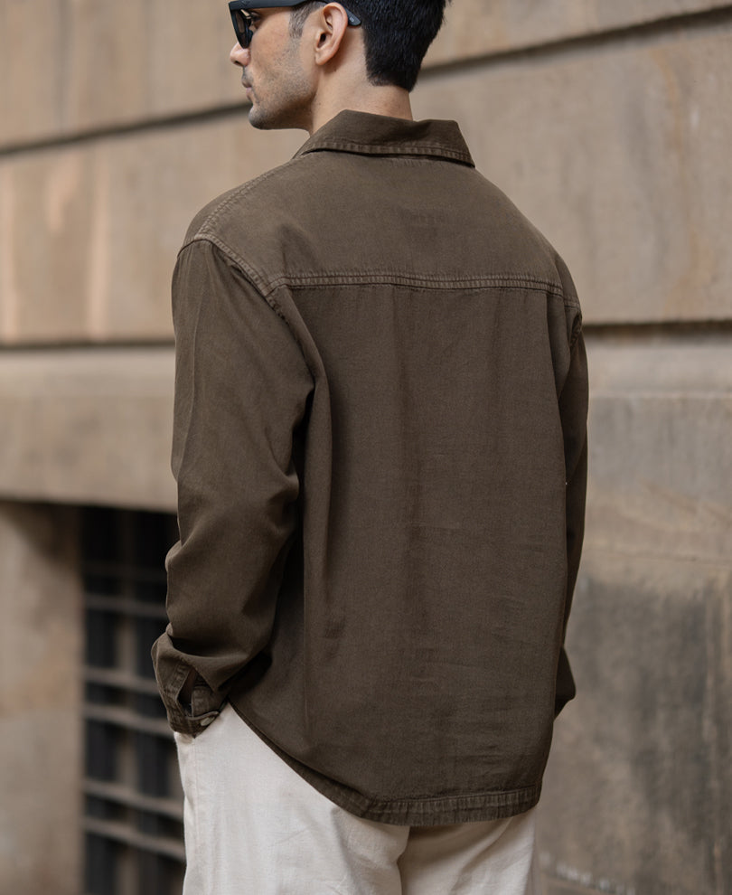 Brown Overdyed Kurta Shirt.