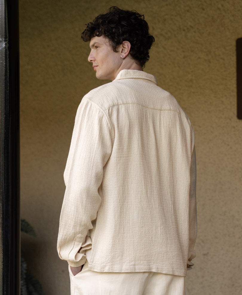 Off White Embroidered Structured Shirt 100% Cotton