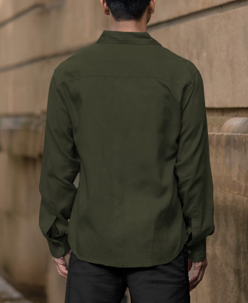 Olive Linen Blend Shirt.