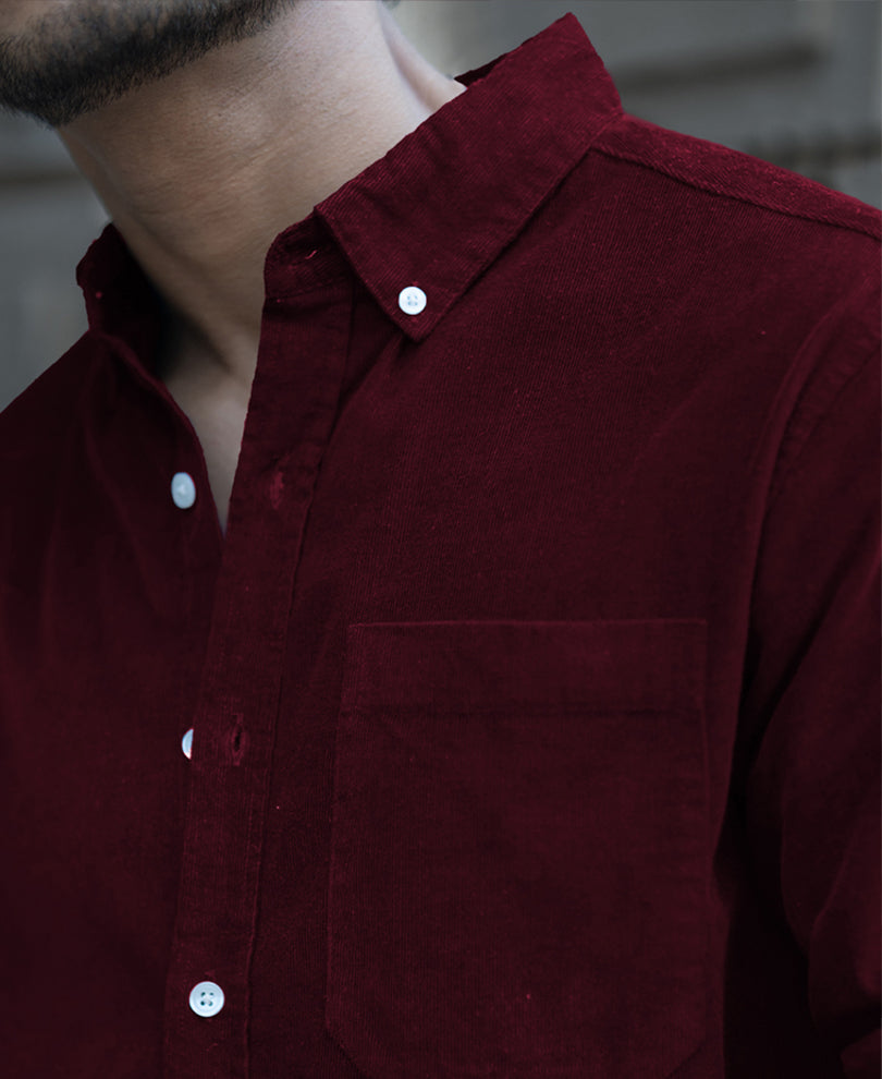 Wine Cotton Corduroy Shirt