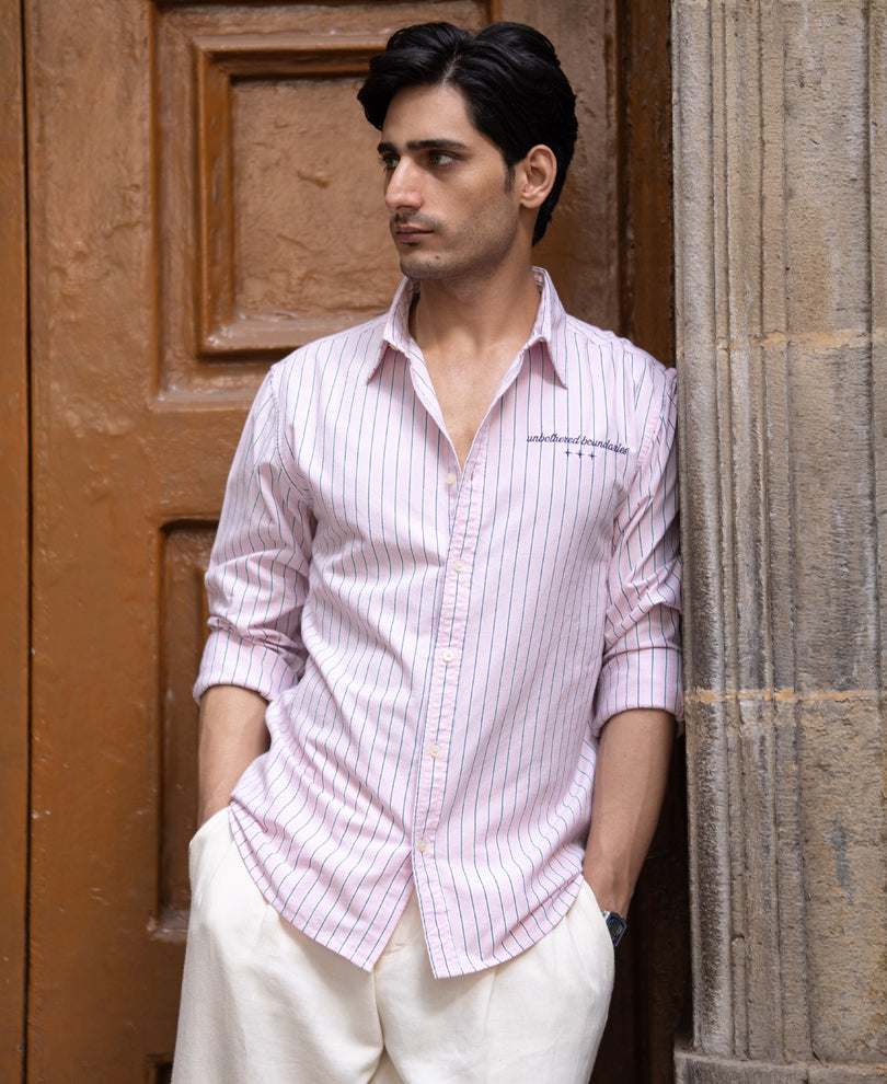 Pink Oxford Stripe Shirt 100% Cotton