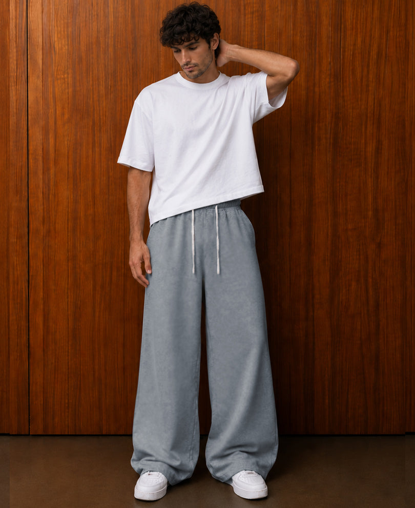 Grey Melange Twisted Seam Baggy Trackpants