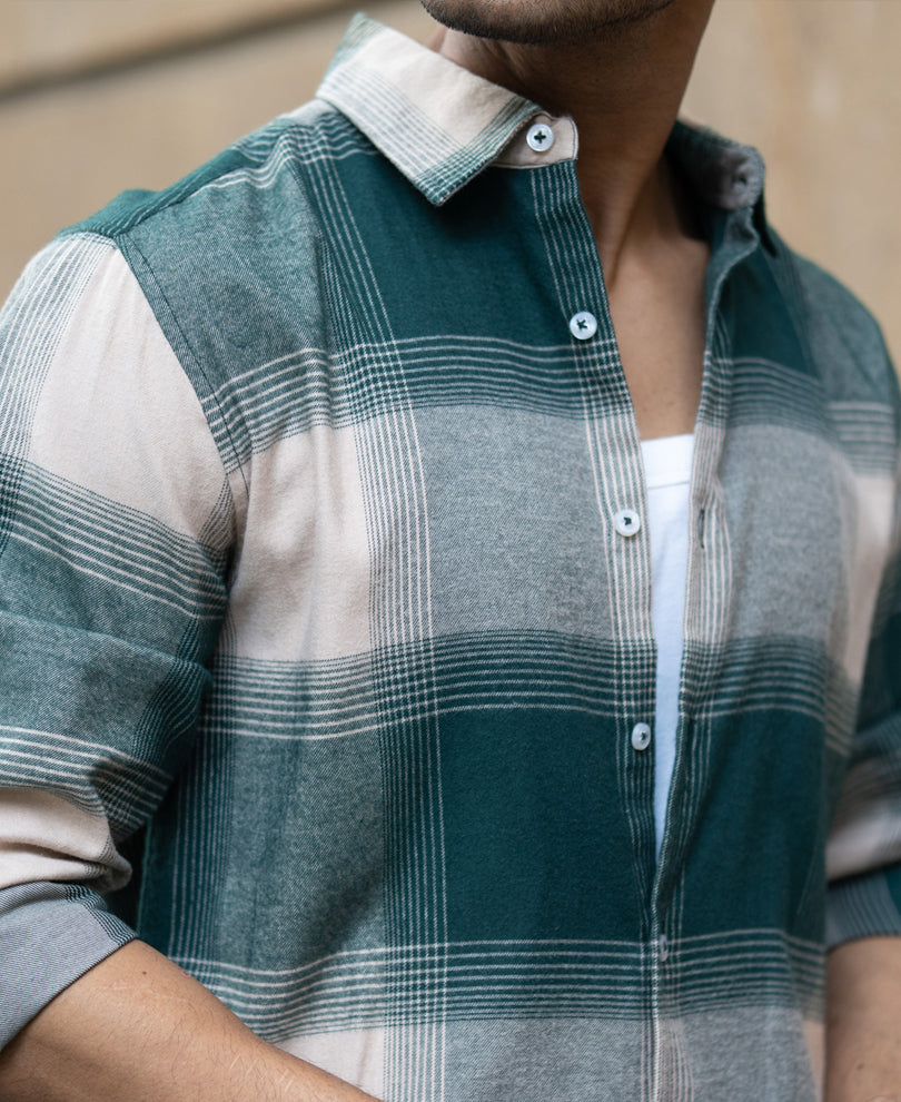 Green Lightweight Flannel Check Shirt.
