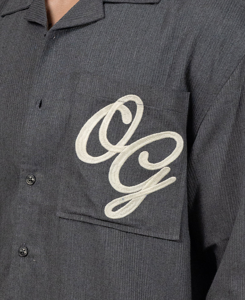 Dark Grey Structured Embroidered Shirt