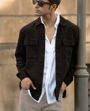 Dark Brown Double Pockets Denim Overshirt.