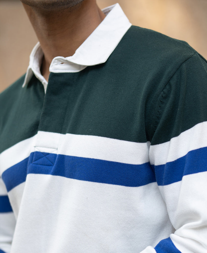 Olive And White Stripe Polo T-Shirt.