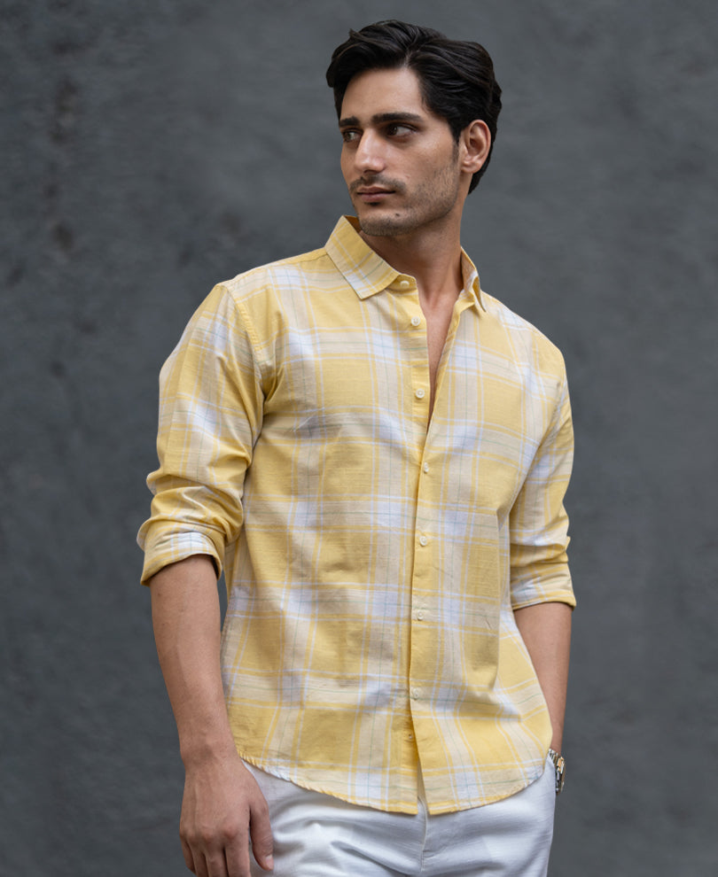 Yellow Lightweight Cotton Checks Shirt.