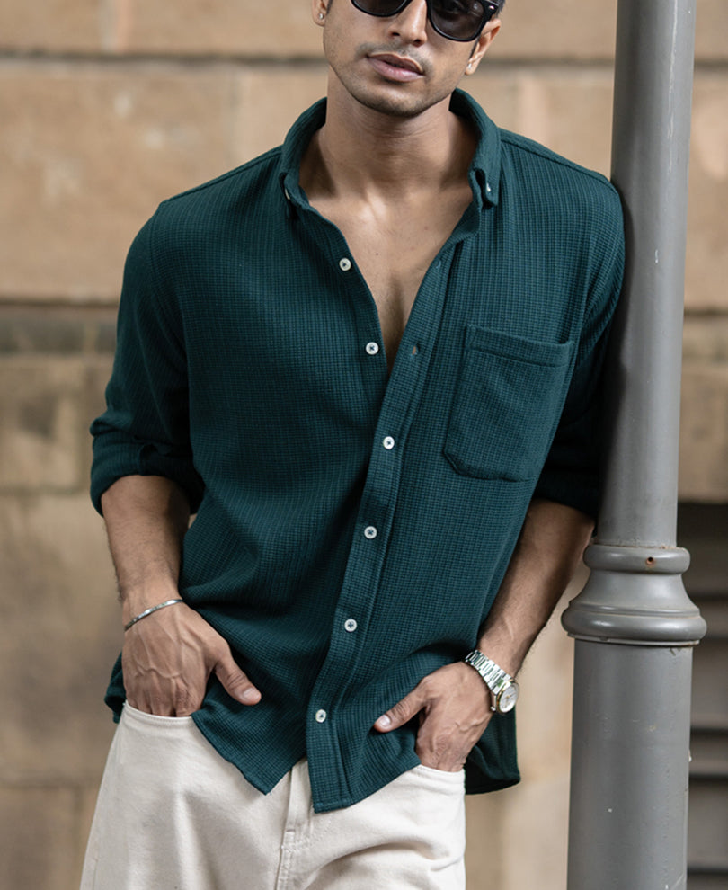Pine Structured Knit Shirt.