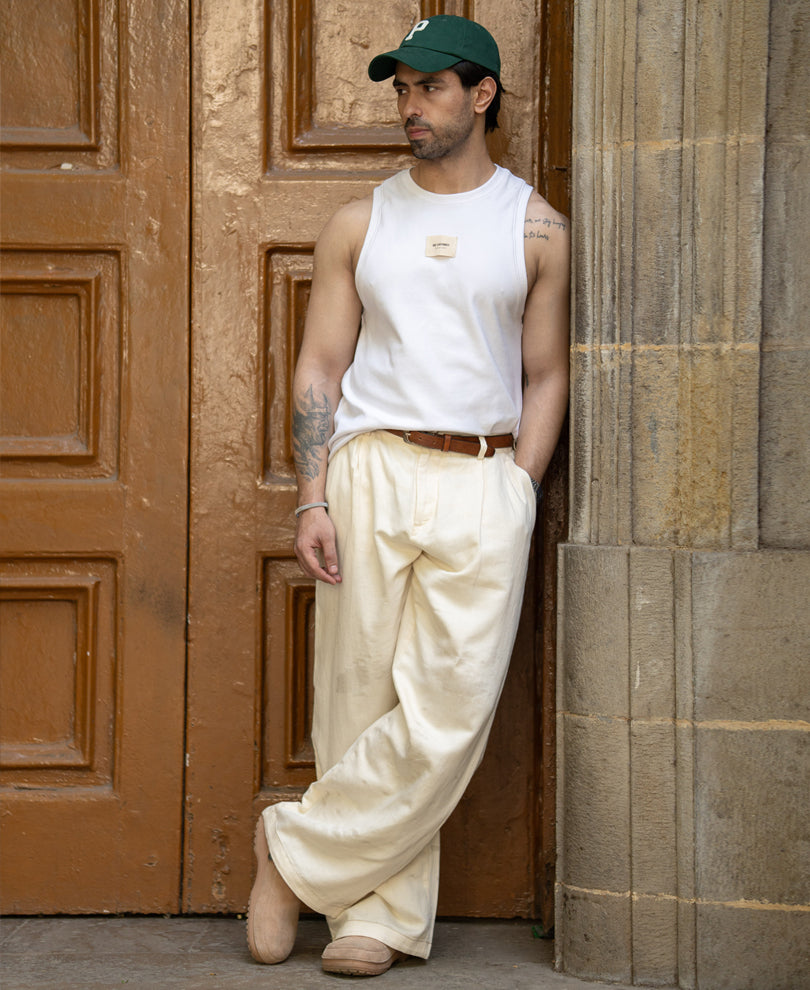 White Ribbed Vest With Patch