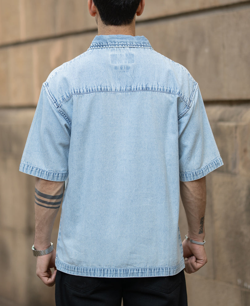 Washed Blue Boxy Fit Kurta Shirt.