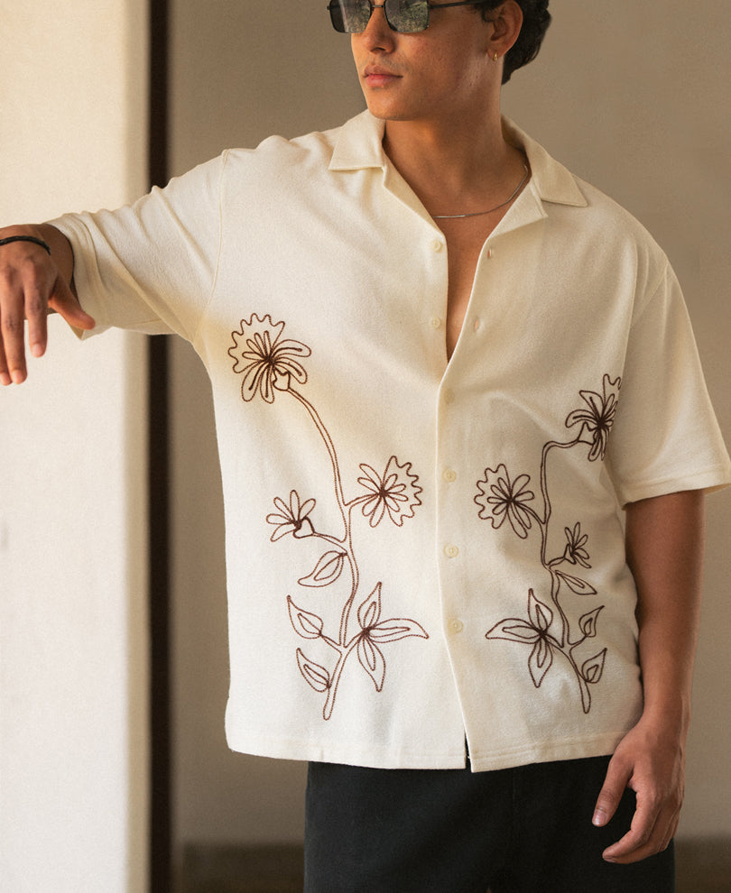 Off White Knit Embroidery Shirt