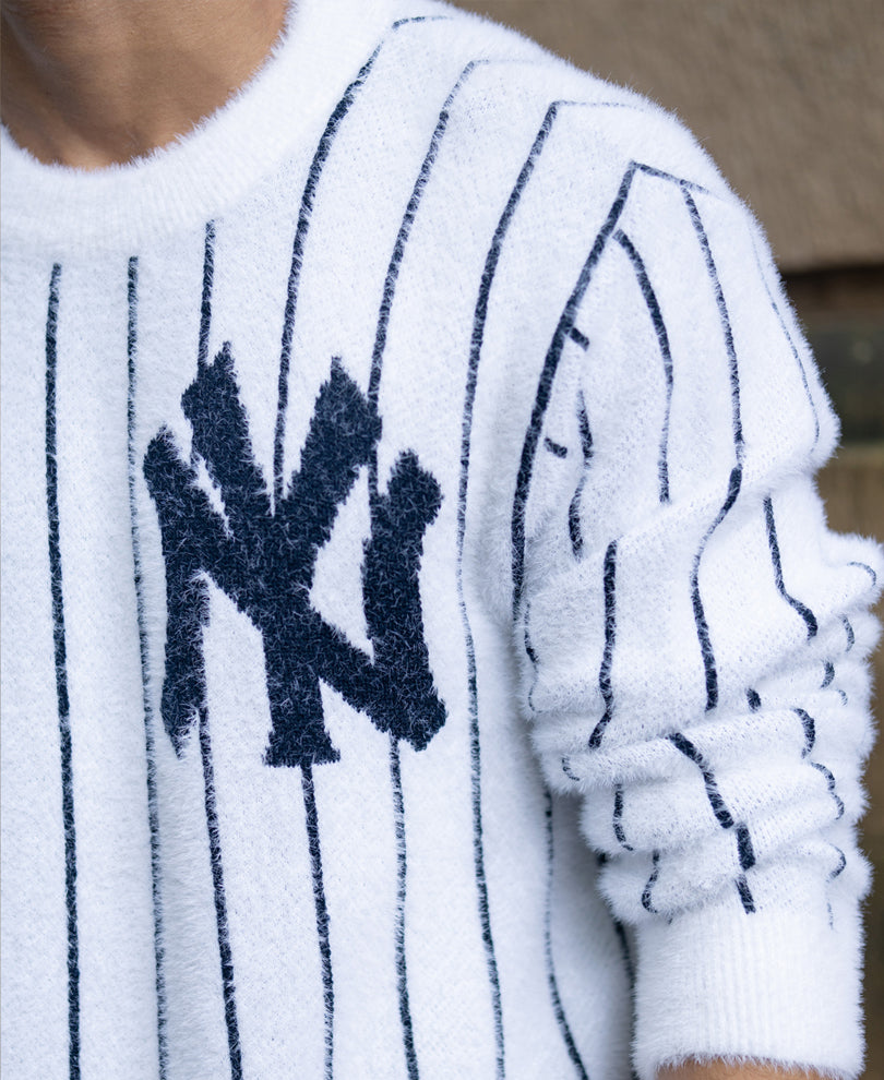 White Striped Fuzzy T-Shirt.